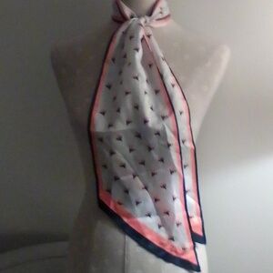 Pink Floral Accent Scarf with Navy Trim